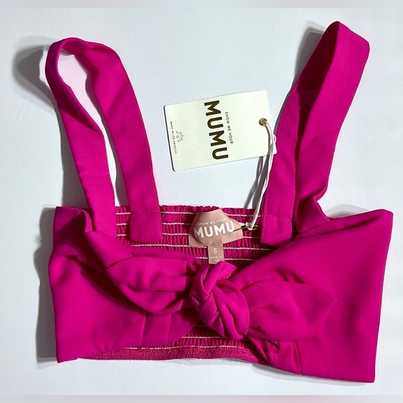 Show‎ Me Your Mumu Kaden Tie-Front Crop Top Bright Pink Size Small - Picture 1 of 6